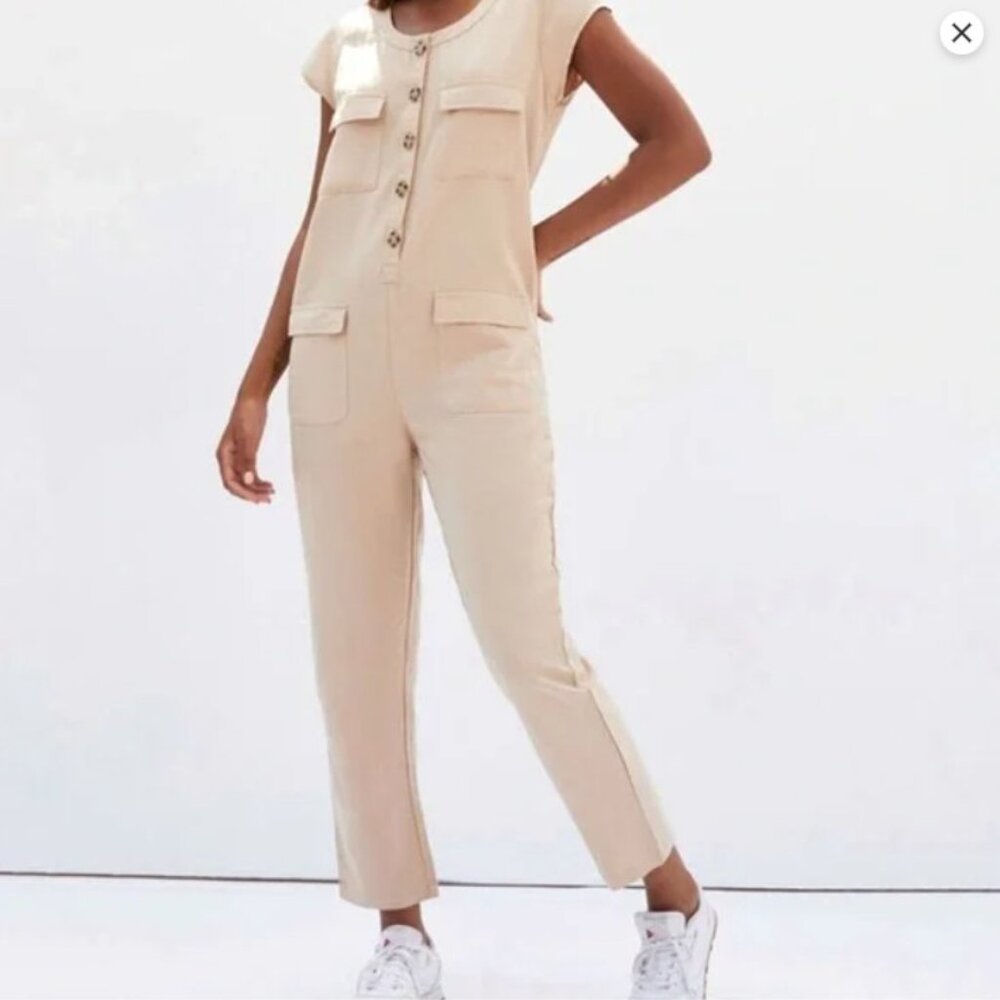 Rhythm Women's Bermuda Cream Tan Pocket Jumpsuit Size S